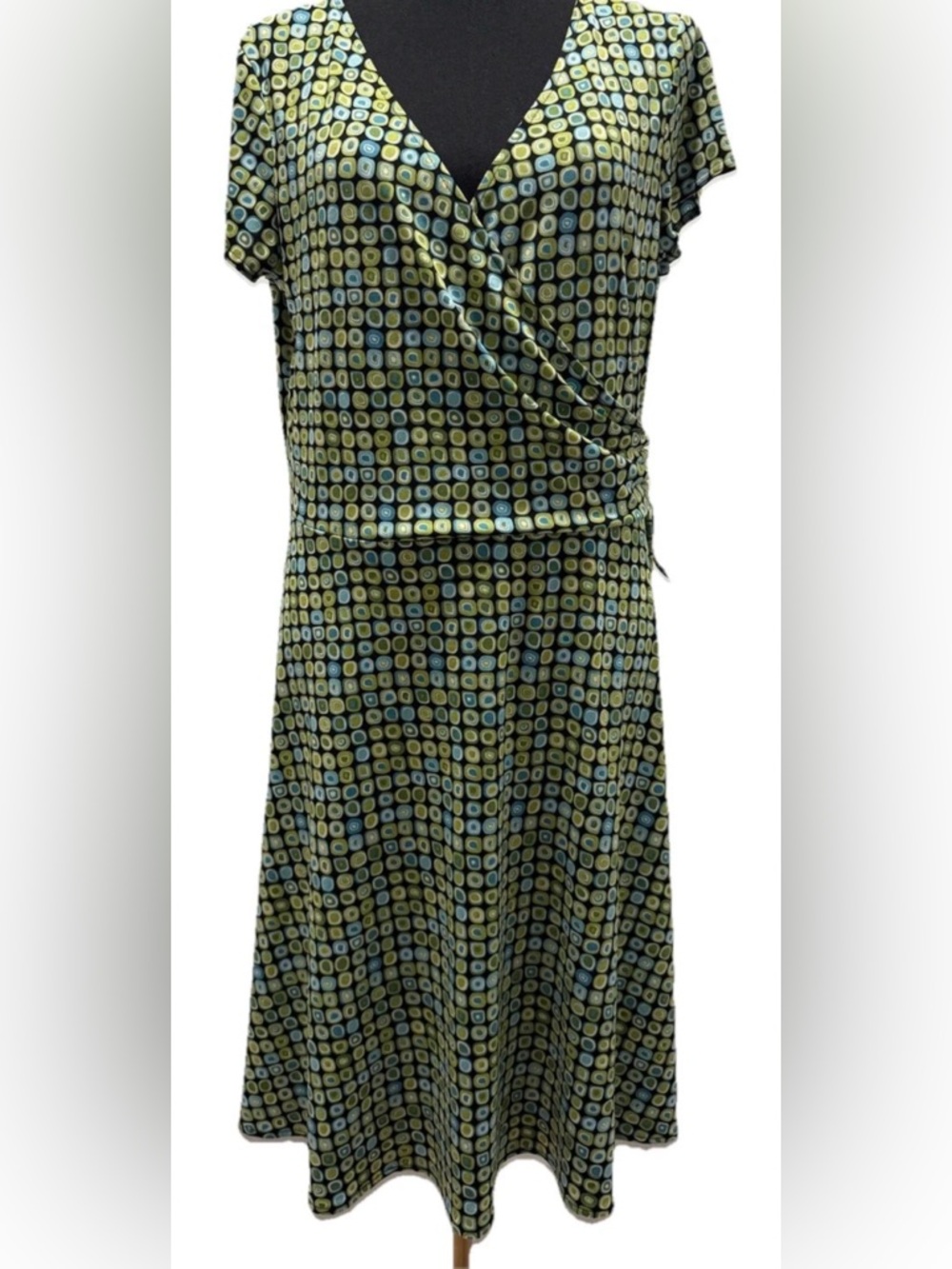 Cato Women's Short Sleeve Multicolor V-Neck Dress, Side Tie, Size XL